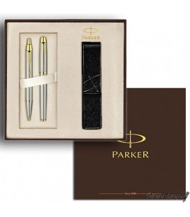 Zestaw Parker IM Brushed Metal GT - pióro wieczne, długopis, czarne etui